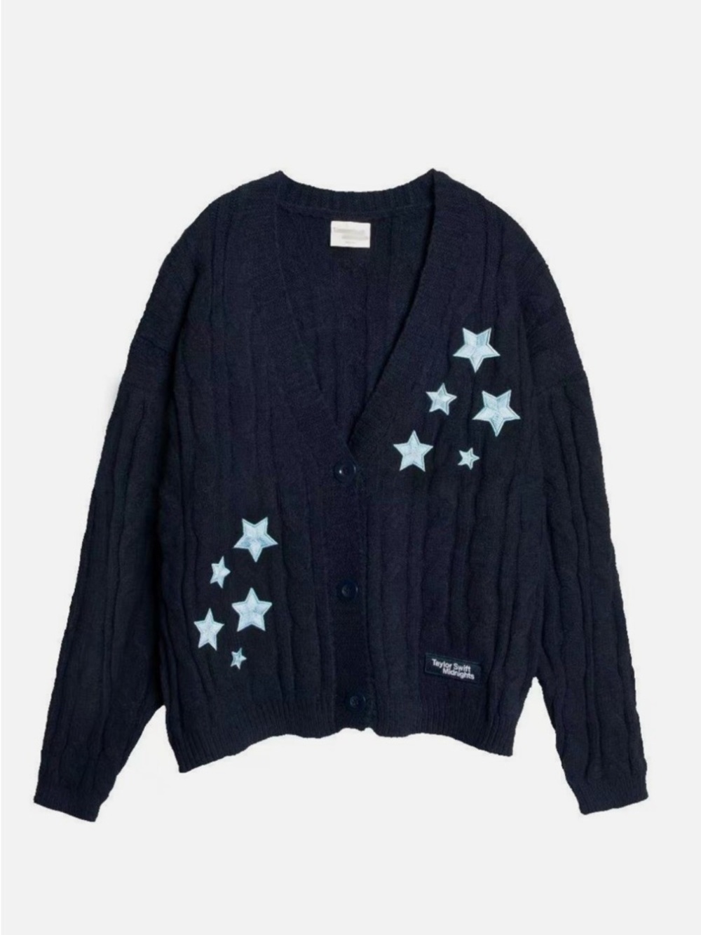 Taylor Swift Midnights Cardigan with Light Blue Star Appliqués